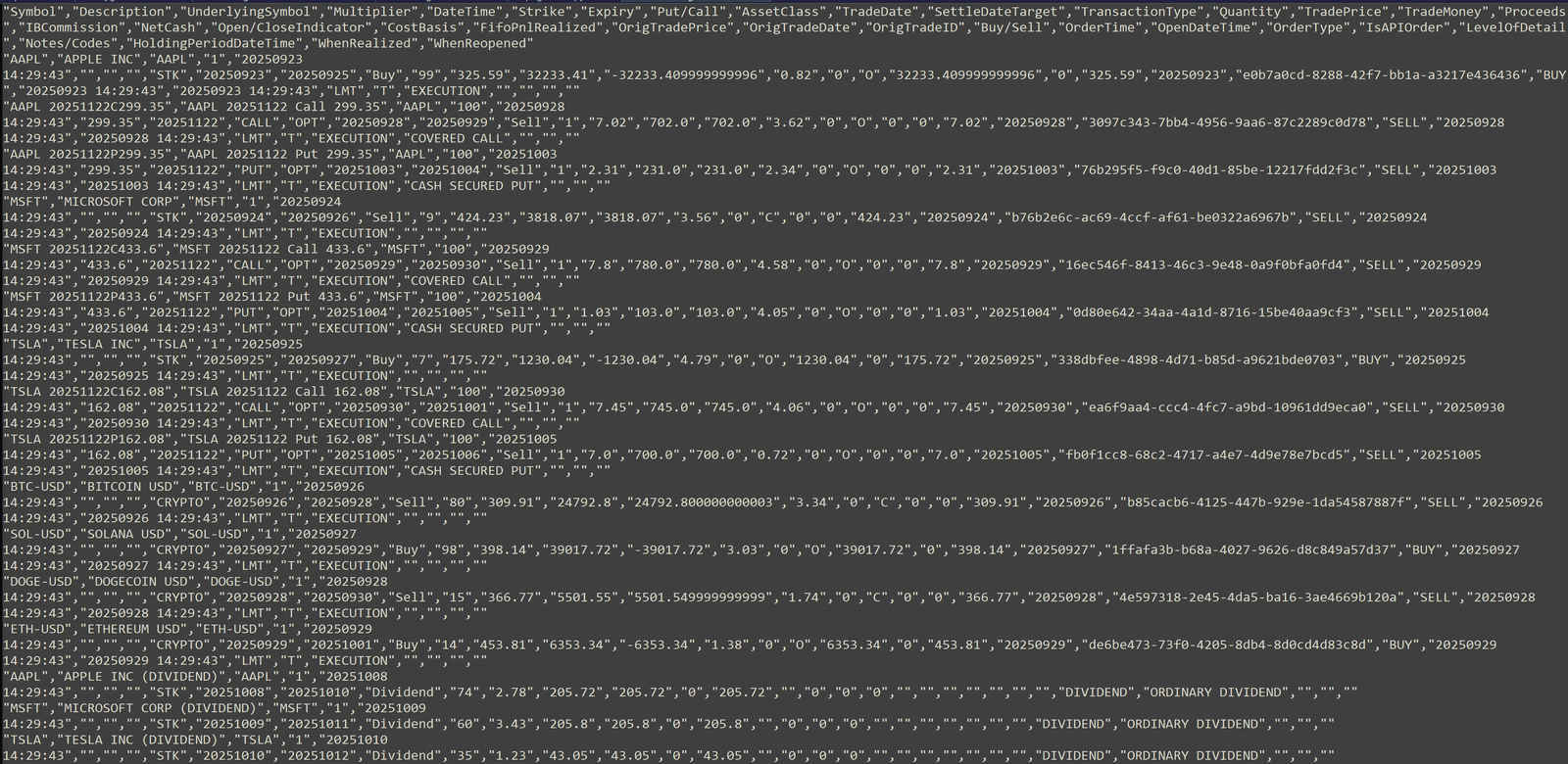 csv file from broker